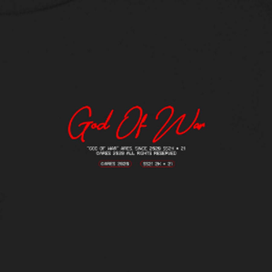God of War tee, War edition — front print: spartan illustration in a Greek-key frame with the God Of War script