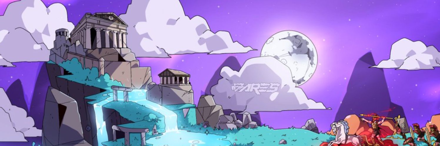 2023 rebrand X header, illustrated Greek temple