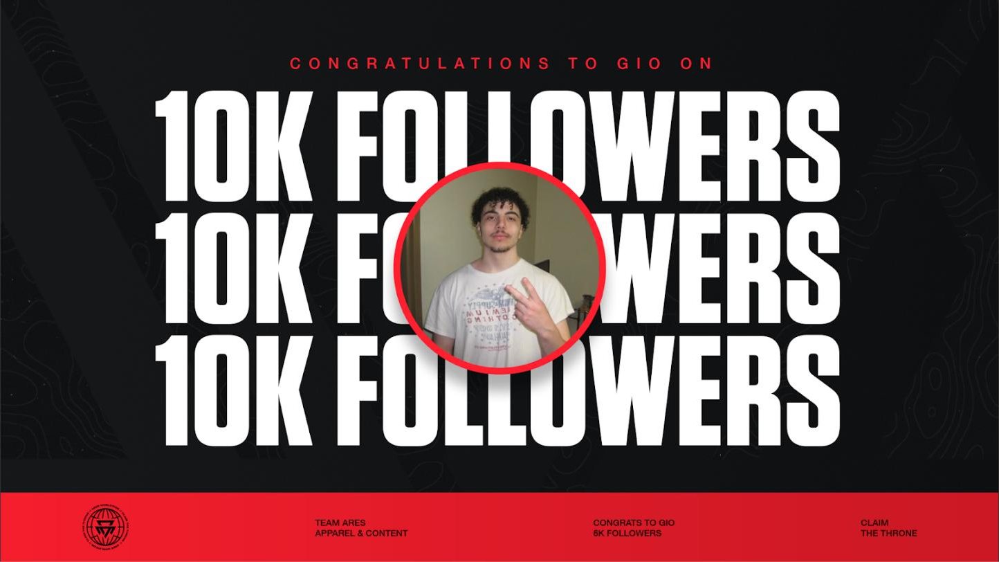 10K followers milestone graphic for Gio